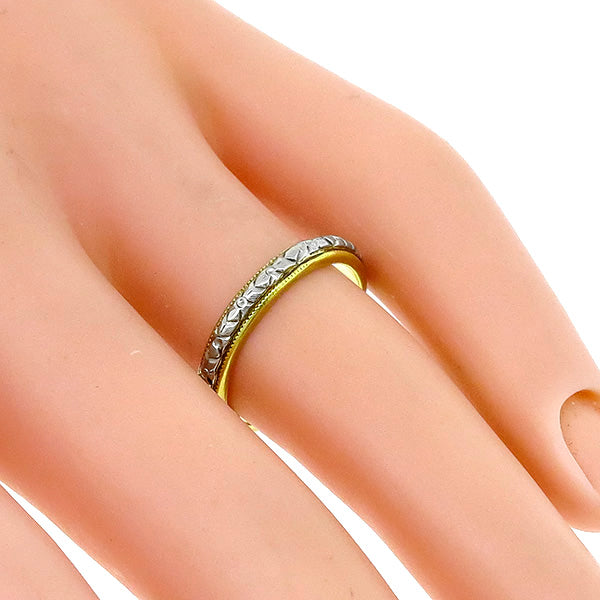 Victorian 18k Yellow & White Gold Floral Wedding Band