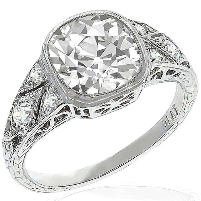 Vintage Art Deco 2.27ct Cushion Cut Diamond Platinum Engagement Ring