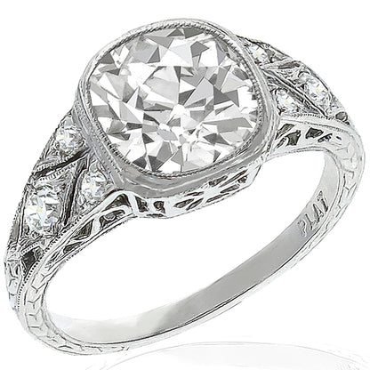 Vintage Art Deco 2.27ct Cushion Cut Diamond Platinum Engagement Ring