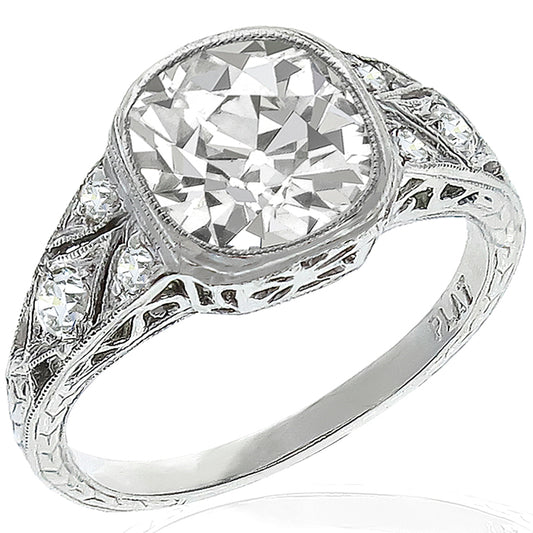 Vintage Art Deco 2.27ct Cushion Cut Diamond Platinum Engagement Ring