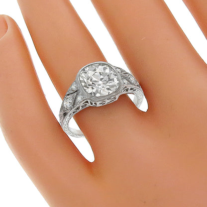 Vintage Art Deco 2.27ct Cushion Cut Diamond Platinum Engagement Ring