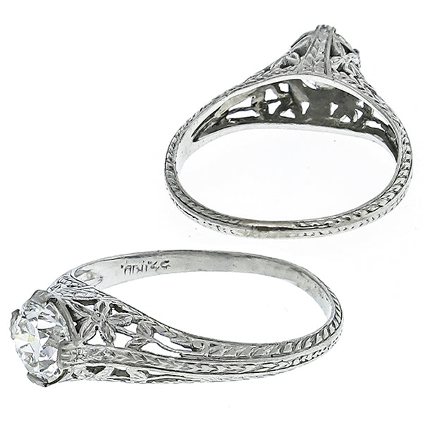Edwardian GIA Certified 0.66ct Round Brilliant Diamond Platinum Engagement Ring