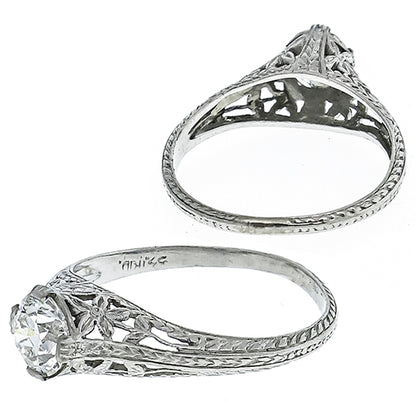 Edwardian GIA Certified 0.66ct Round Brilliant Diamond Platinum Engagement Ring