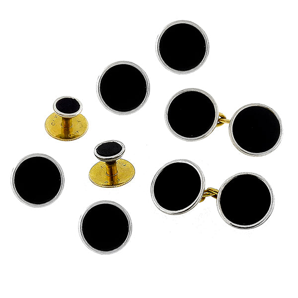 Antique Onyx Tuxedo Stud And Cufflink Set