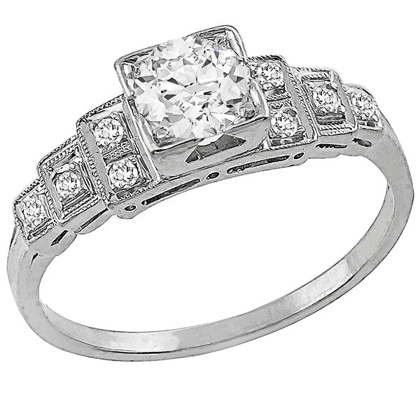 Art Deco 0.50ct Old Mine Cut Diamond Platinum Engagement Ring