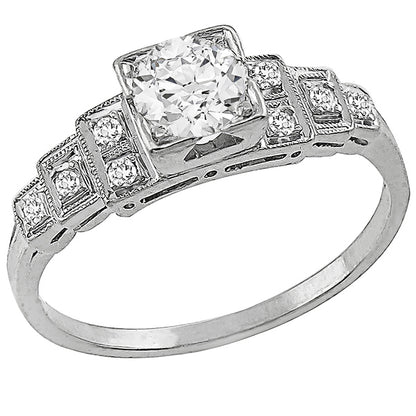 Art Deco 0.50ct Old Mine Cut Diamond Platinum Engagement Ring