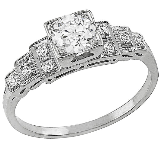 Art Deco 0.50ct Old Mine Cut Diamond Platinum Engagement Ring