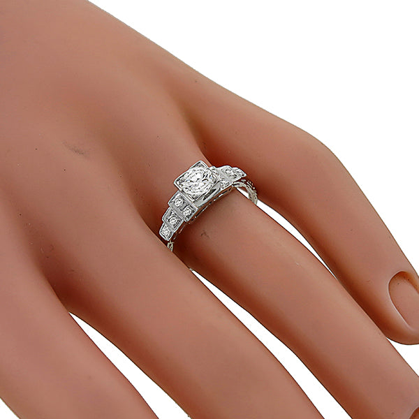 Art Deco 0.50ct Old Mine Cut Diamond Platinum Engagement Ring