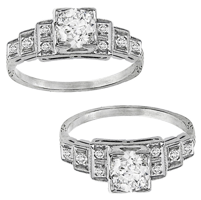 Art Deco 0.50ct Old Mine Cut Diamond Platinum Engagement Ring