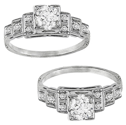 Art Deco 0.50ct Old Mine Cut Diamond Platinum Engagement Ring