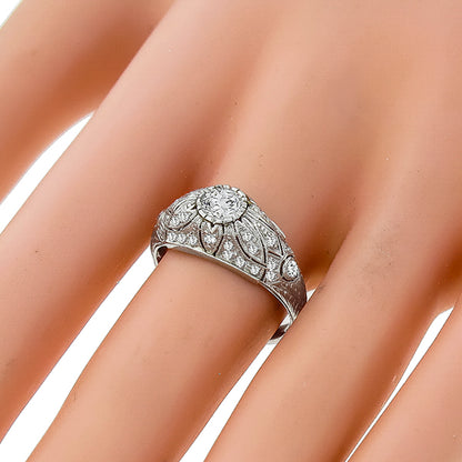 Art Deco 0.50ct Old Mine Cut Diamond Platinum Engagement Ring