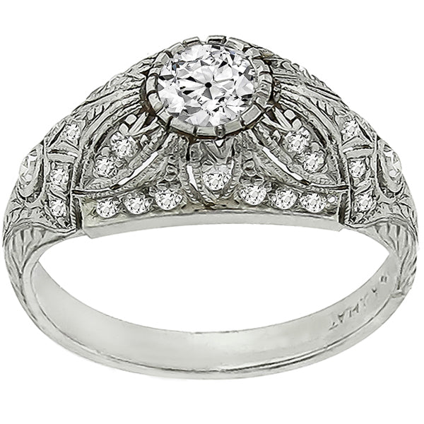 Art Deco 0.50ct Old Mine Cut Diamond Platinum Engagement Ring