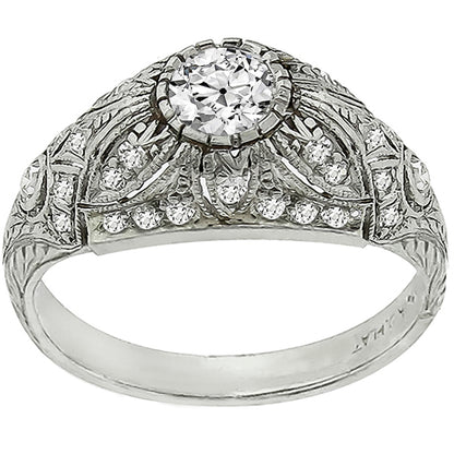 Art Deco 0.50ct Old Mine Cut Diamond Platinum Engagement Ring
