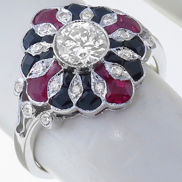 Art Deco  0.60ct Center Diamond 0.61ct Ruby & Onyx Gold Ring