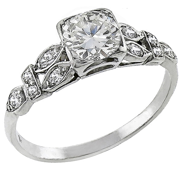Art Deco 0.65ct Round Brilliant Diamond Platinum Engagement Ring