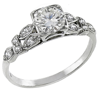 Art Deco 0.65ct Round Brilliant Diamond Platinum Engagement Ring