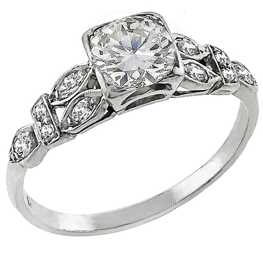 Art Deco 0.65ct Round Brilliant Diamond Platinum Engagement Ring