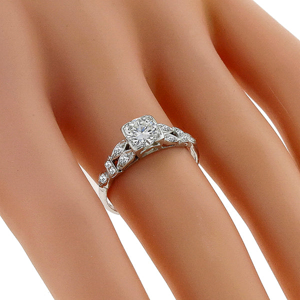 Art Deco 0.65ct Round Brilliant Diamond Platinum Engagement Ring