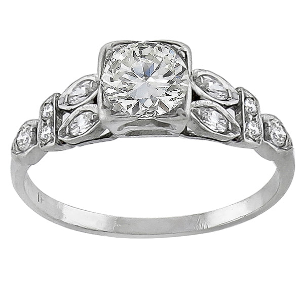 Art Deco 0.65ct Round Brilliant Diamond Platinum Engagement Ring