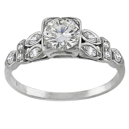 Art Deco 0.65ct Round Brilliant Diamond Platinum Engagement Ring