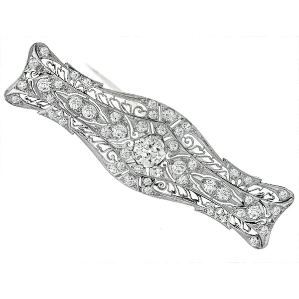 Art Deco Old Mine Cut Diamond Platinum Bar Pin