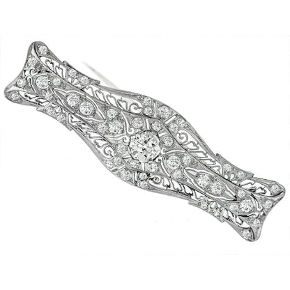 Art Deco Old Mine Cut Diamond Platinum Bar Pin