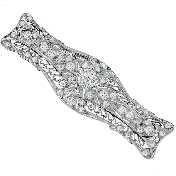Art Deco Old Mine Cut Diamond Platinum Bar Pin