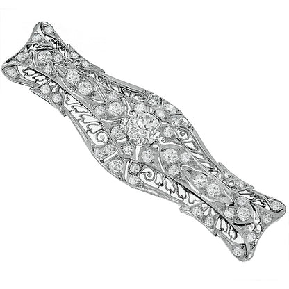 Art Deco Old Mine Cut Diamond Platinum Bar Pin