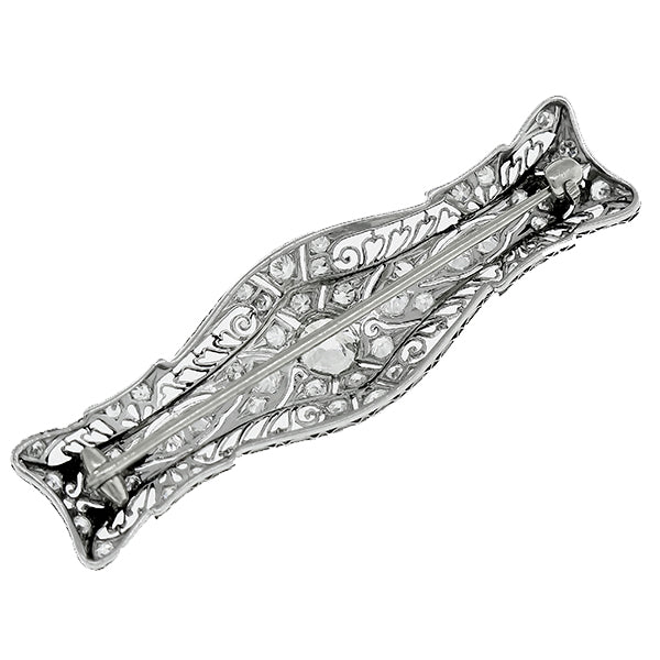 Art Deco Old Mine Cut Diamond Platinum Bar Pin