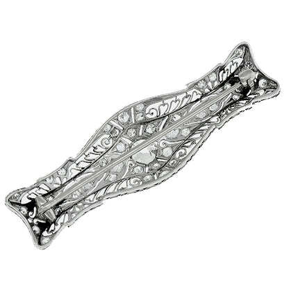Art Deco Old Mine Cut Diamond Platinum Bar Pin
