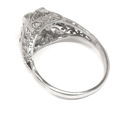 Art Deco 0.70ct Old Mine  Cut Diamond Sapphire Platinum Engagement Ring