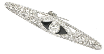 Art Deco 0.70ct Old Mine   Diamond & Onyx Platinum Pin