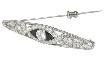 Art Deco 0.70ct Old Mine   Diamond & Onyx Platinum Pin