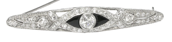 Art Deco 0.70ct Old Mine   Diamond & Onyx Platinum Pin
