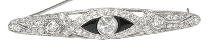 Art Deco 0.70ct Old Mine   Diamond & Onyx Platinum Pin