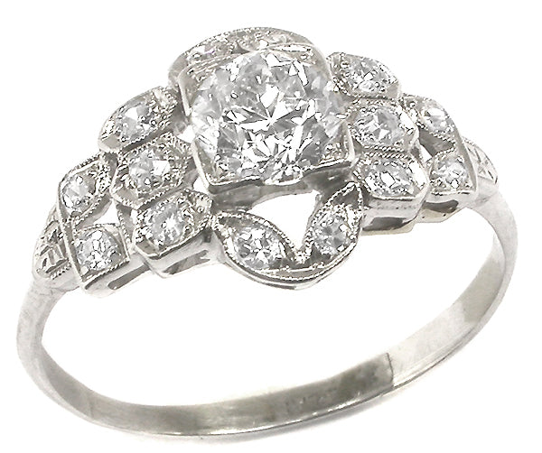 Art Deco 0.70ct Old Mine Diamond Platinum Engagement Ring