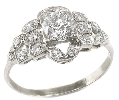 Art Deco 0.70ct Old Mine Diamond Platinum Engagement Ring