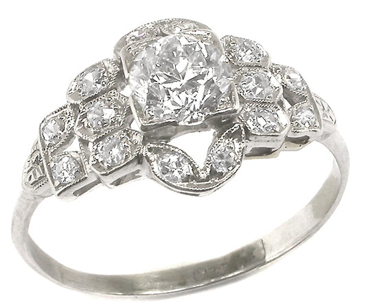 Art Deco 0.70ct Old Mine Diamond Platinum Engagement Ring