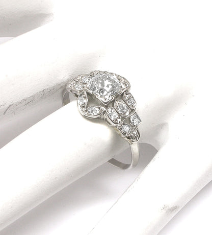 Art Deco 0.70ct Old Mine Diamond Platinum Engagement Ring