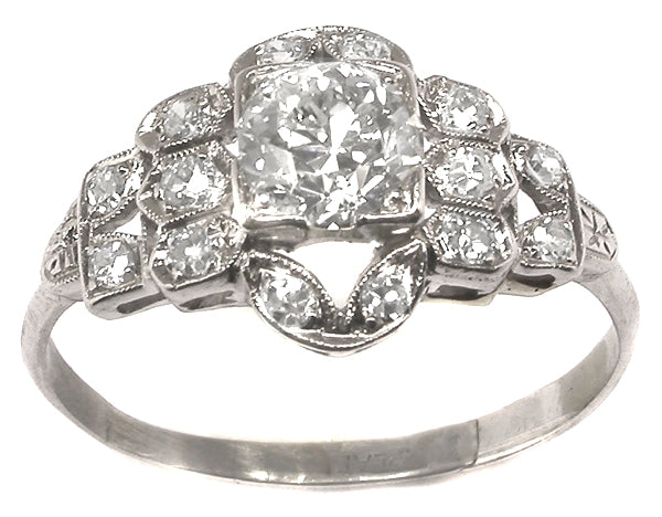 Art Deco 0.70ct Old Mine Diamond Platinum Engagement Ring