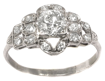 Art Deco 0.70ct Old Mine Diamond Platinum Engagement Ring