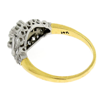 Art Deco 0.70ct Round Cut Diamond 14k Yellow & White  Gold Engagement Ring