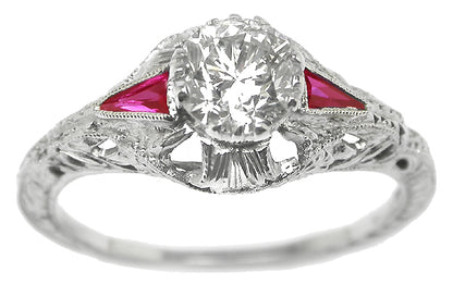 Art Deco 0.71ct Diamond 14k White Gold Engagement Ring