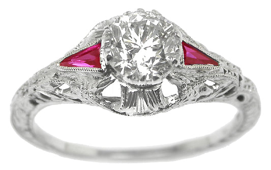 Art Deco 0.71ct Diamond 14k White Gold Engagement Ring