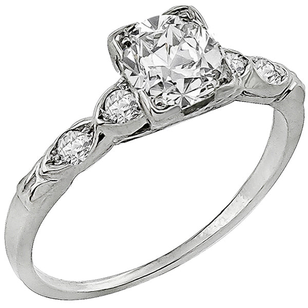 Art Deco 0.72ct Cushion Cut Diamond Platinum Engagement Ring
