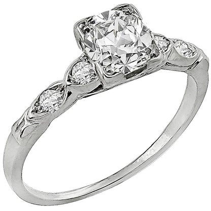 Art Deco 0.72ct Cushion Cut Diamond Platinum Engagement Ring