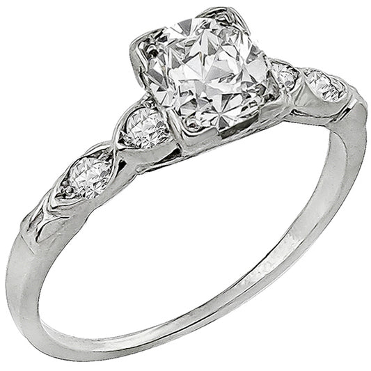 Art Deco 0.72ct Cushion Cut Diamond Platinum Engagement Ring