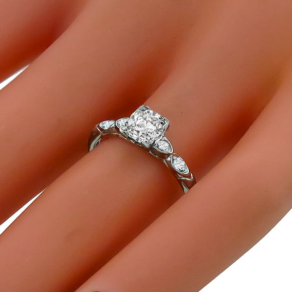 Art Deco 0.72ct Cushion Cut Diamond Platinum Engagement Ring