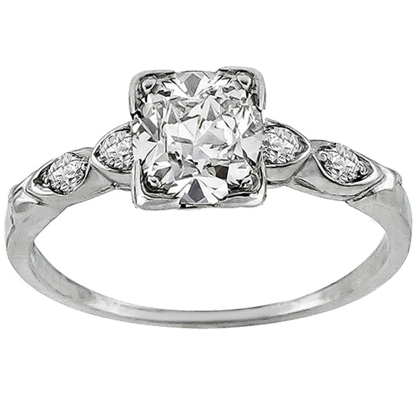 Art Deco 0.72ct Cushion Cut Diamond Platinum Engagement Ring
