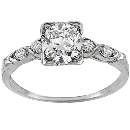 Art Deco 0.72ct Cushion Cut Diamond Platinum Engagement Ring